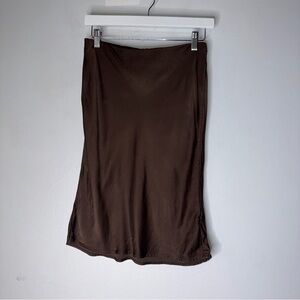 Anthropologie Brown Pull On Knee Length Satin Skirt XS